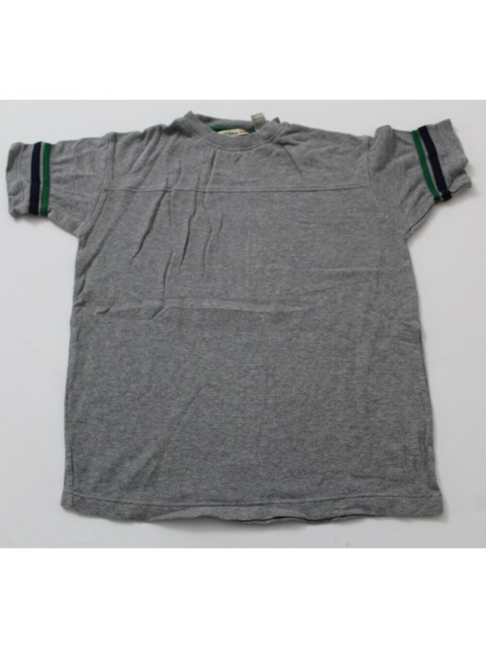 Point Zero Mens Small Gray Cotton Blend Waffle Knit Striped Sleeve T-Shirt Y2K
